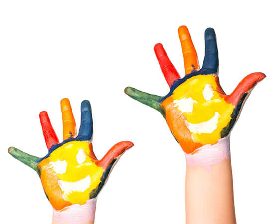 Two painted colourful hands