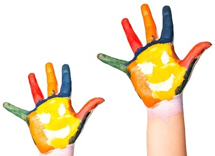 Two painted colourful hands